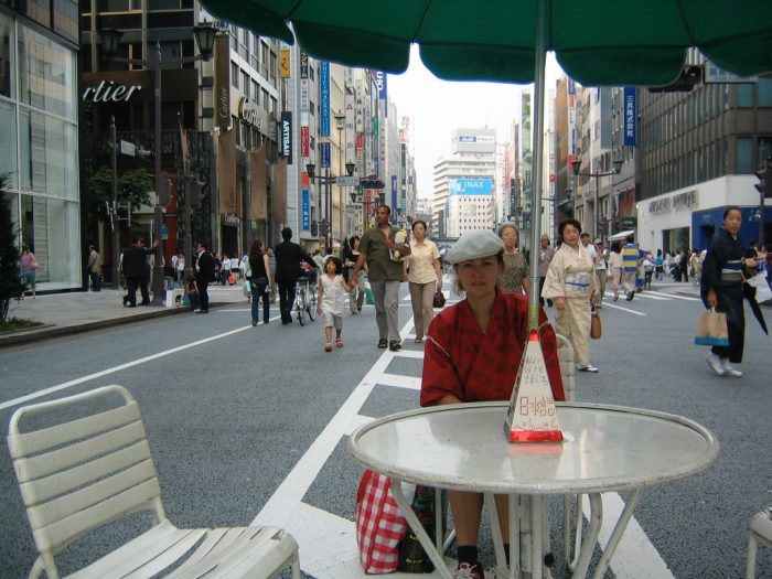 Judit Kawaguchi in Tokyo's Ginza district doing her weekly free counseling service. 