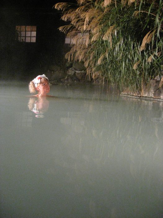 Judit Kawaguchi soaking in the milky healing waters of Tsurunoyu onsen in Akita prefecture, Japan. 