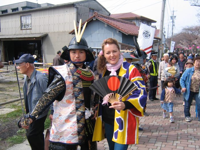 TV reporter Judit Kawaguchi and a samurai @ Japan 