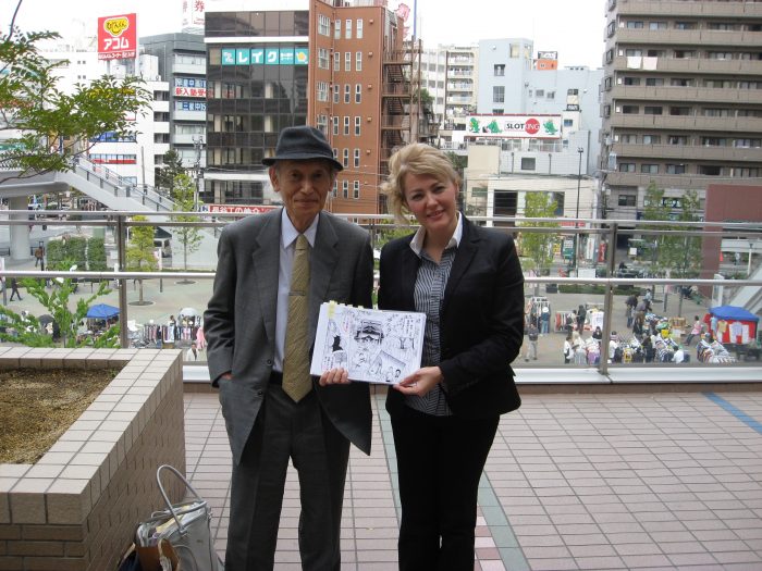 Former ohka pilot Hideo Suzuki w journalist Judit Kawaguchi